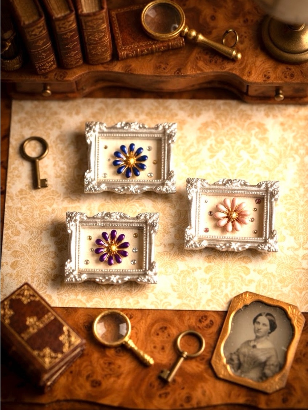 Set of 3 Mini Framed Flower Magnets with Easels - Picture 11 of 11